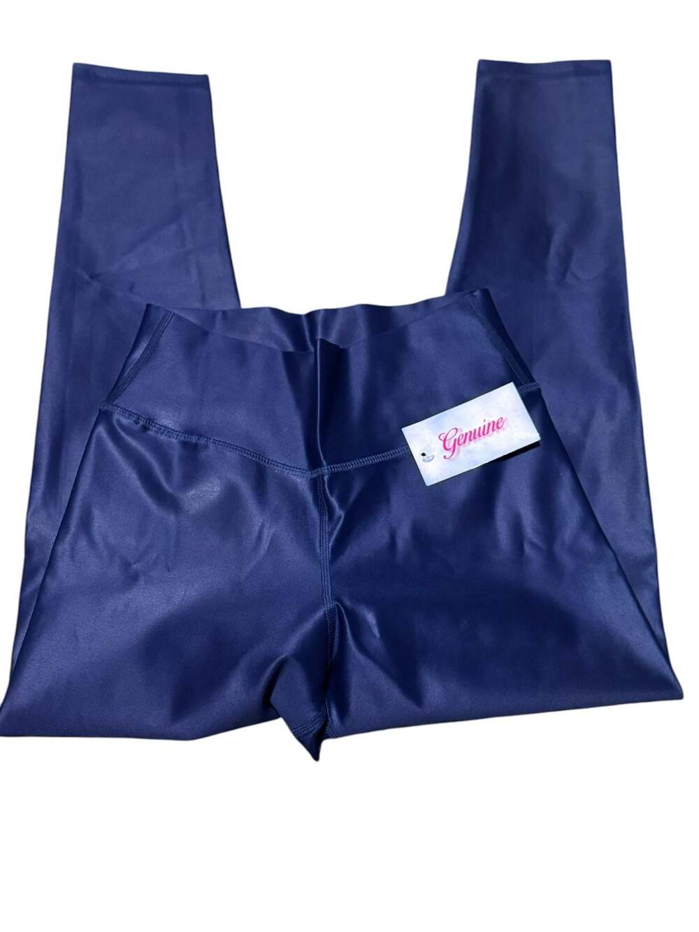 Genuine Navy Blue Shiny Metallic High Waisted Leggings Size M